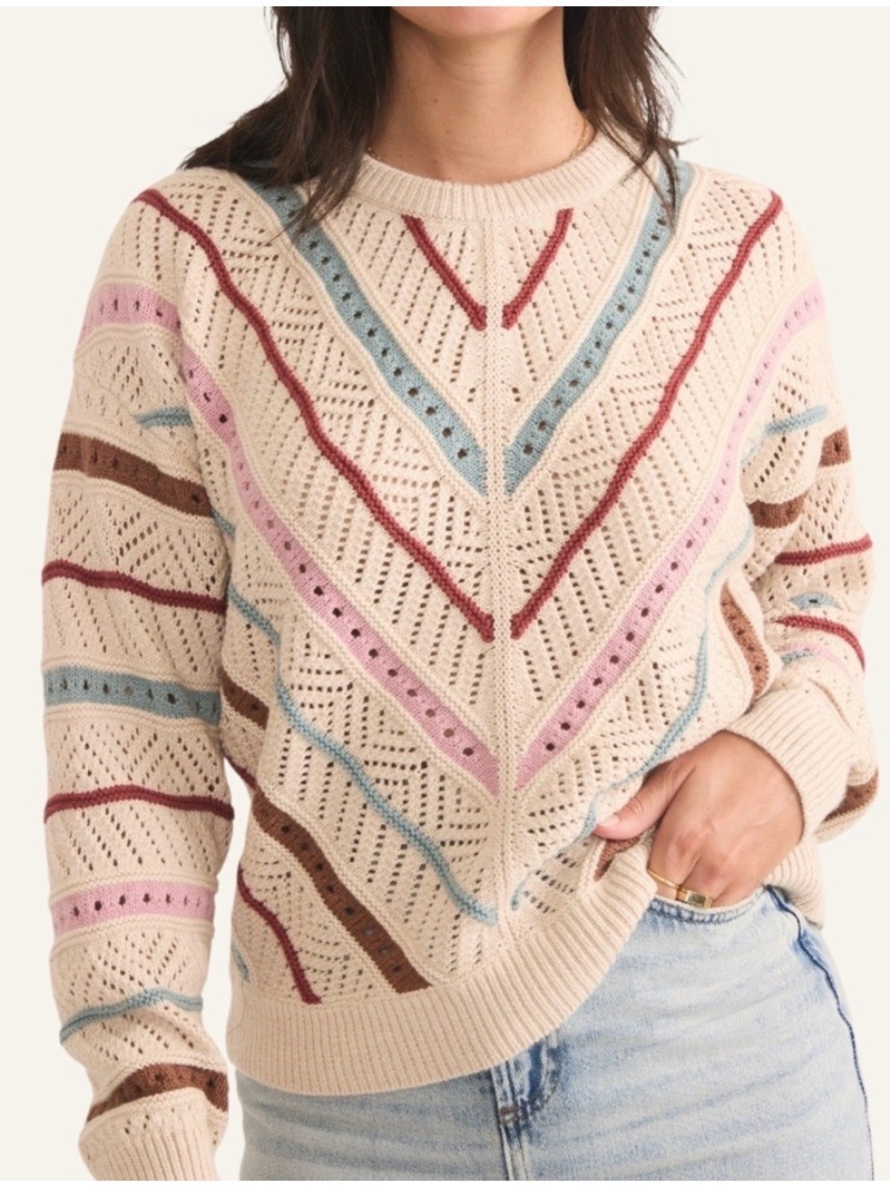 Marine Layer Brooke Chevron Stripe Open Stitch Sweater XL - Picture 2 of 16